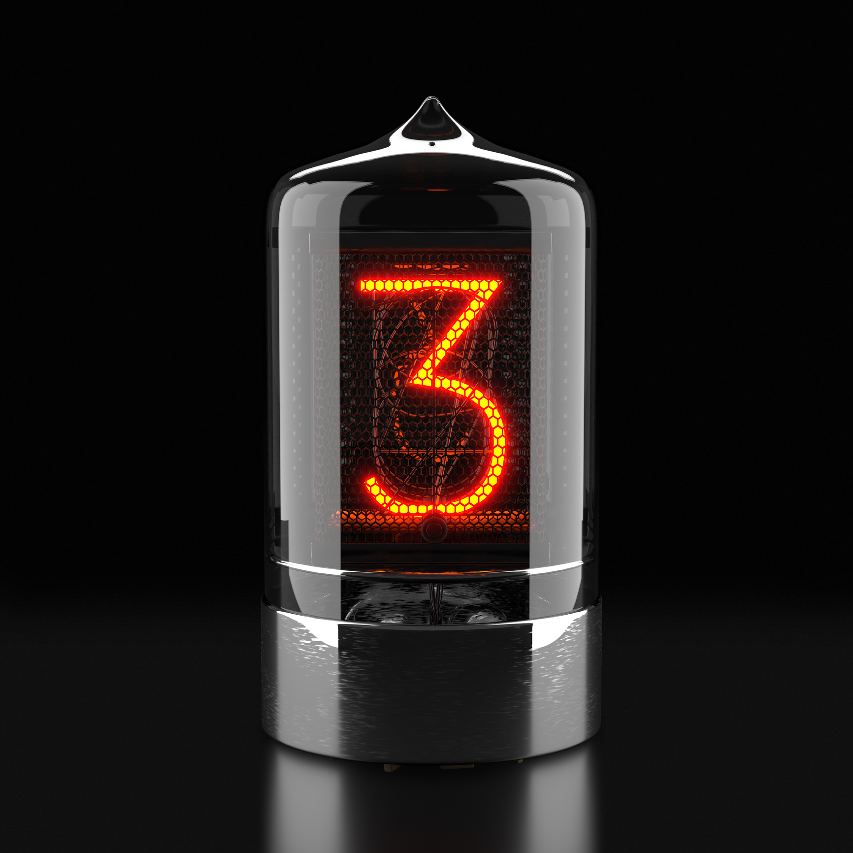 Nixie tube indicator, lamp gas-discharge indicator on dark background. The number three of retro. 3d rendering